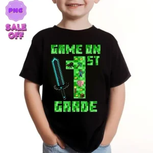 Personalized Game On First Grade Minecraft, Custom Mine Grade Level, Minecraft Back to School Shirt