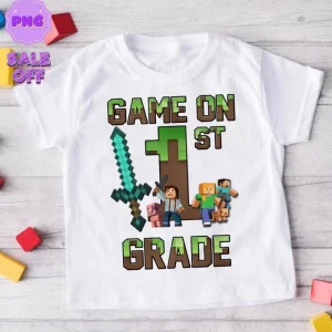 Personalized MineC Back To School Kid Png, Game On 1st Grade Png, Custom Name Age GirlBoy Png, Kindergarten Pre-k teacher Minecraft 2