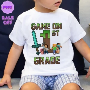 Personalized MineC Back To School Kid Png, Game On 1st Grade Png, Custom Name Age GirlBoy Png, Kindergarten Pre-k teacher Minecraft