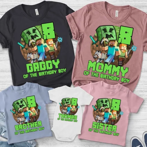 Personalized Minecraft Birthday Boy Shirt, Custom Minecraft Birthday Shirt, Family Matching Birthday Shirt