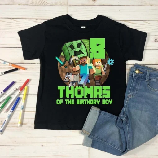 Personalized Minecraft Birthday Boy Shirt, Custom Minecraft Birthday Shirt, Family Matching Birthday Shirt m2