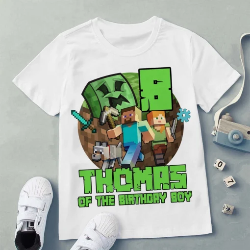 Personalized Minecraft Birthday Boy Shirt, Custom Minecraft Birthday Shirt, Family Matching Birthday Shirt, Birthday Minecraft Shirt