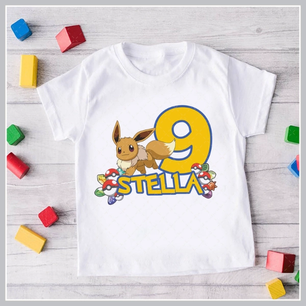 Pokemon Eevee Birthday Shirt, Pokemon Birthday Party Shirt, Custom Name And Age Shirt