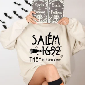 Retro Salem Witch Sweatshirt, Massachusetts Witch Trials Tee Shirt, Salem 1692 They Missed One Sweatshirt, Halloween Sweatshirt