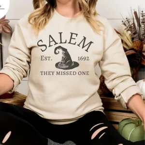 Salem Witch Sweatshirt 1692 They Missed One Halloween Shirt, Retro Salem Massachusetts Halloween, Halloween Witch Shirt, Salem Witch Trials