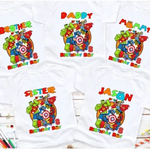 Super Hero Minecraft Birthday Boy Shirt, Gamer Kids Shirt, Personalized Matching Birthday Family Shirt