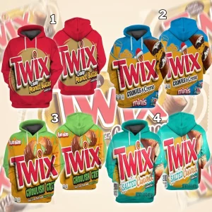 Candy Twix Halloween Costume 3D Hoodie, Twix left and right couple , Candy Group Halloween 3D Shirts, Friends Matching Costume 3D Shirt
